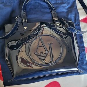 Armani Jeans Navy Blue Patent Leather Tote